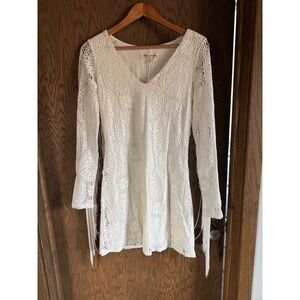 Idyllwind Miranda Lambert White Crochet Lace Fringe Long Sleeve Mini Dress M